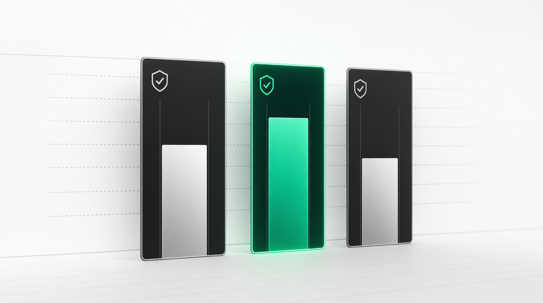 Three vertical bar-chart cards compared side by side